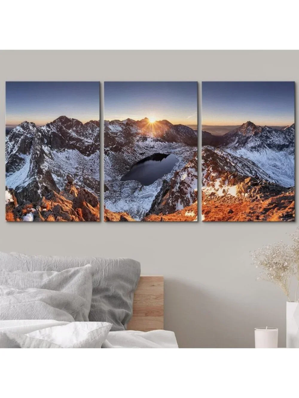 3 Piece Canvas Wall Art - Winter Mountain Panorama - Modern Framed Decor 24
